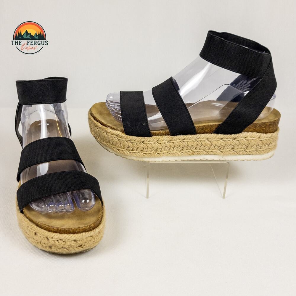ESPRIT Black Allison Slip-On Elastic Flatform Open-Toe Sandals Women's Size 7